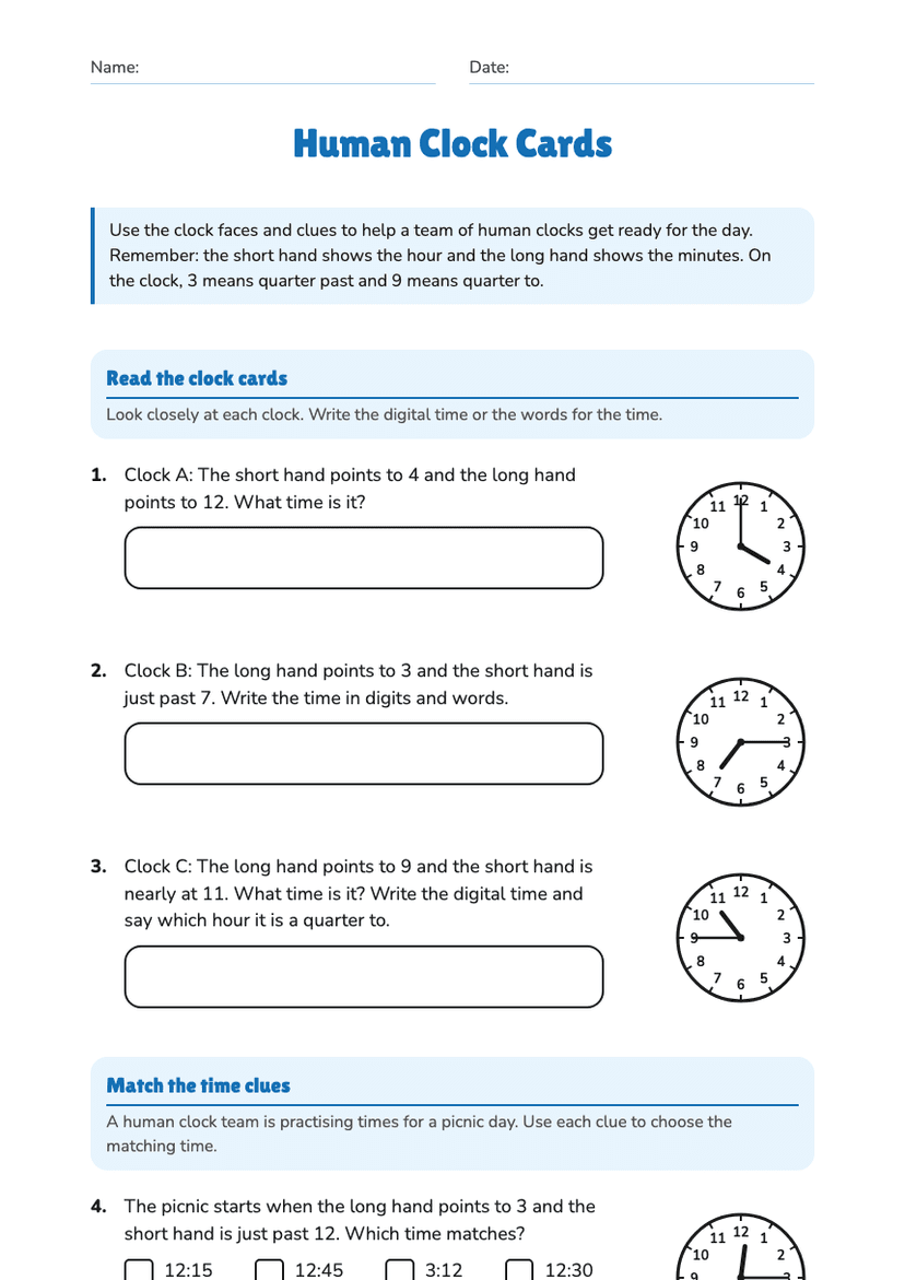 Human Clock Cards