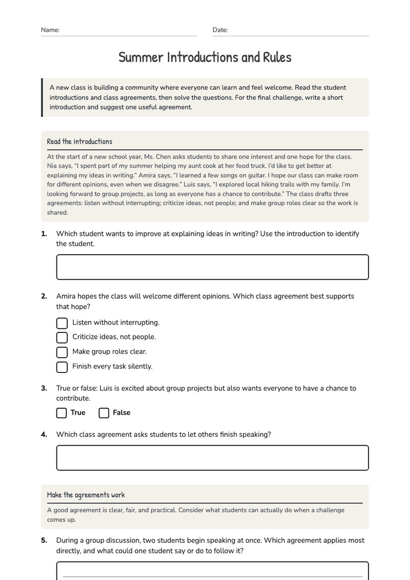 Summer Introductions and Rules