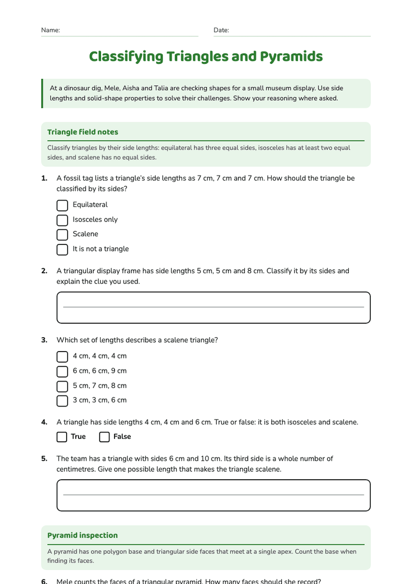 Classifying Triangles and Pyramids