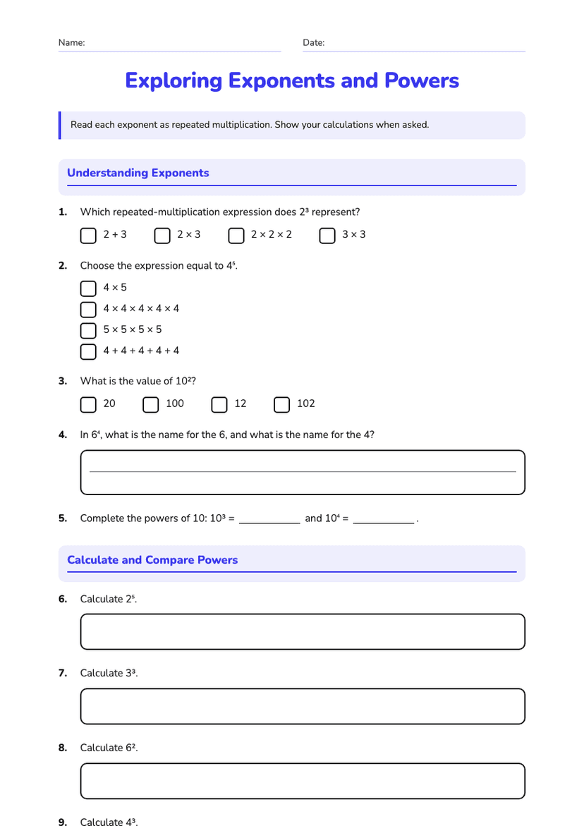Exploring Exponents and Powers