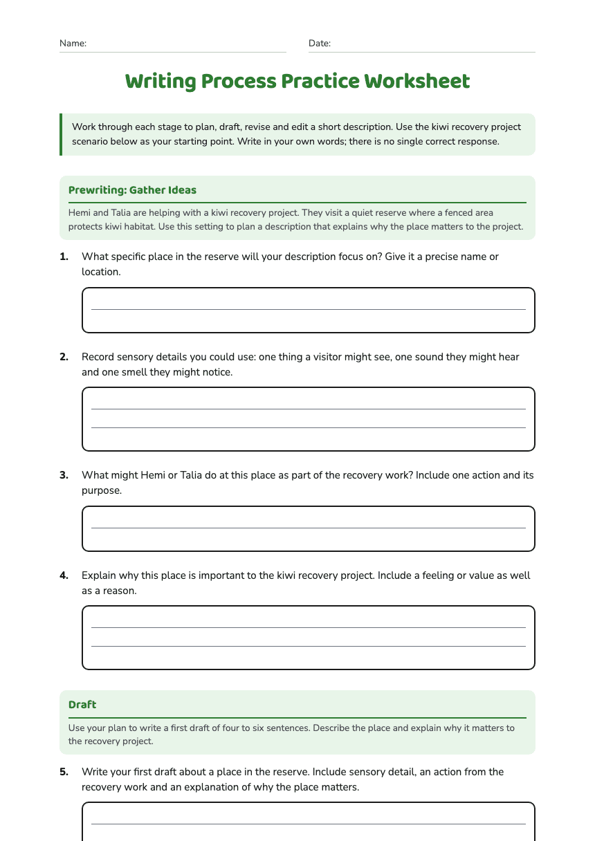 Writing Process Practice Worksheet worksheet preview