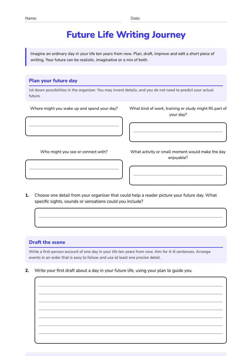 Future Life Writing Journey worksheet preview