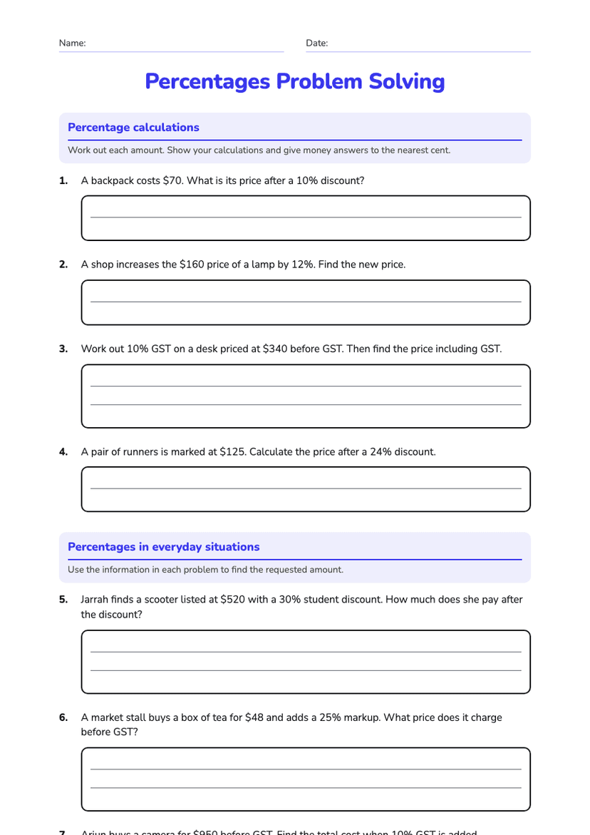 Percentages Problem Solving