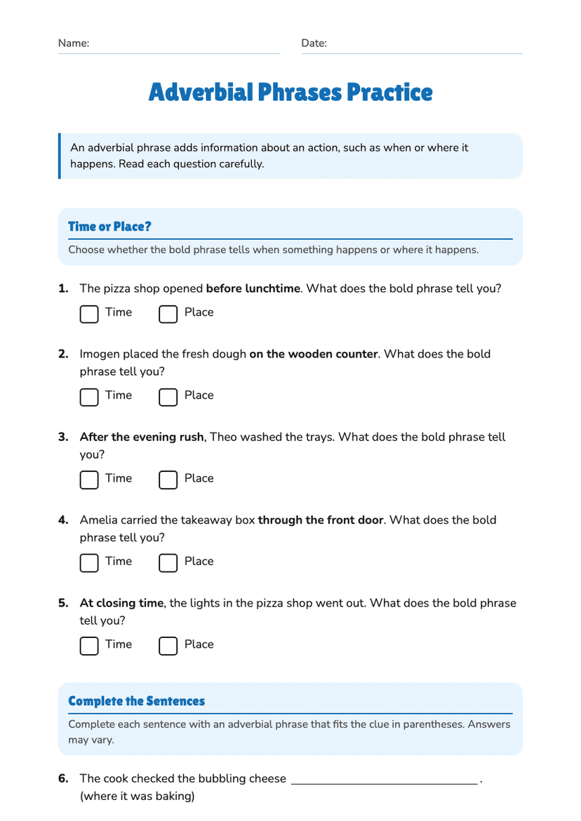 Adverbial Phrases Practice