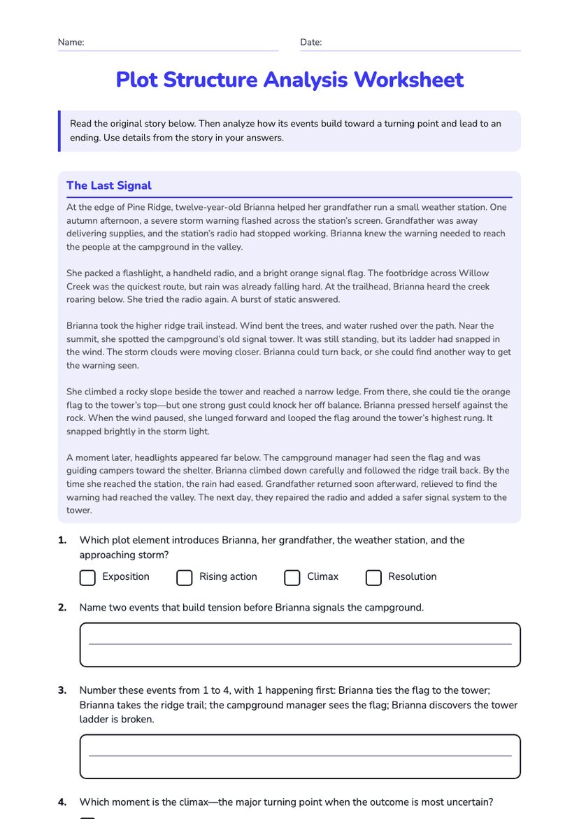 Plot Structure Analysis Worksheet