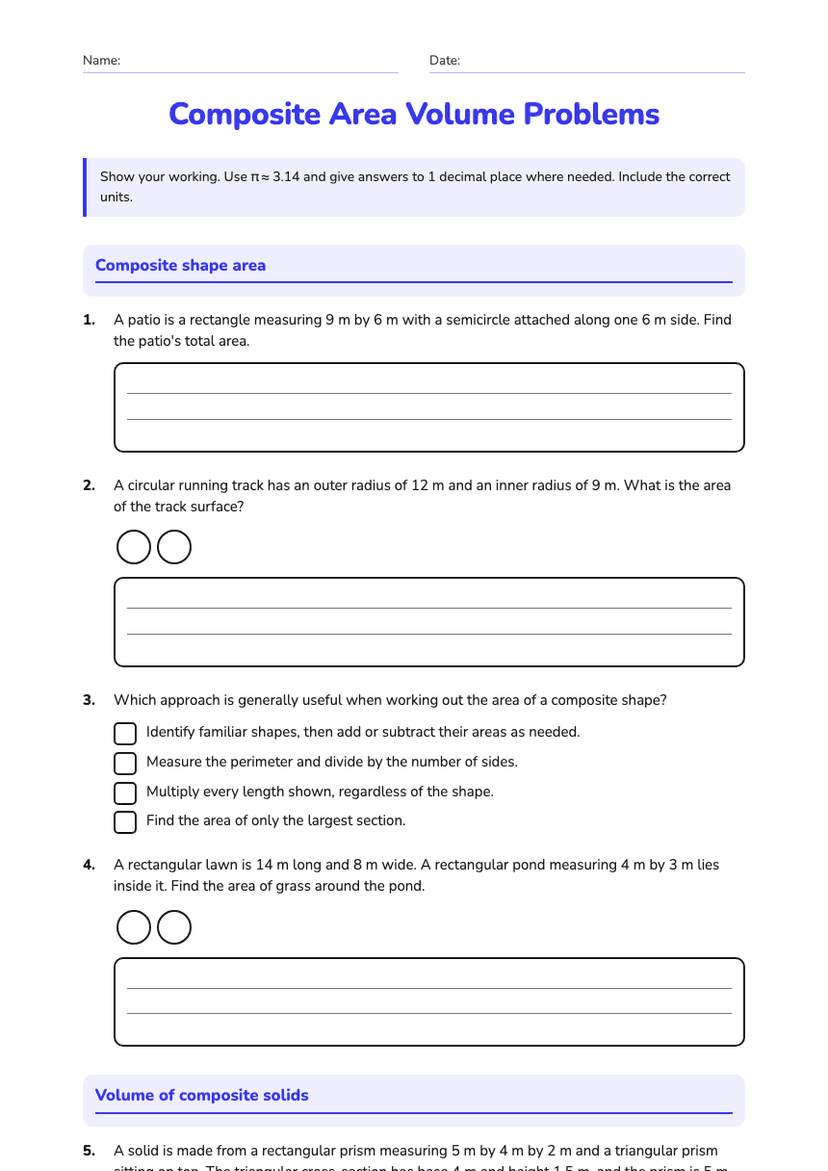 Composite Area Volume Problems