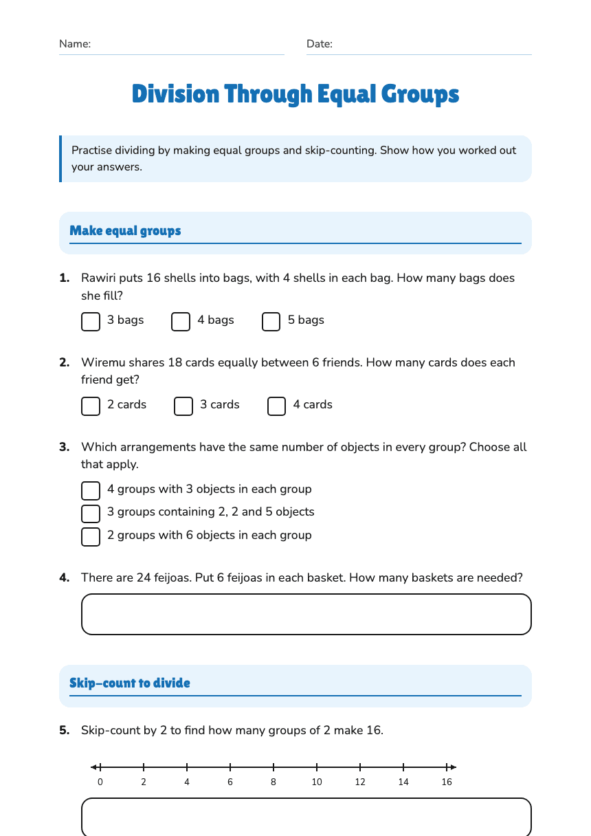 Division Through Equal Groups worksheet preview