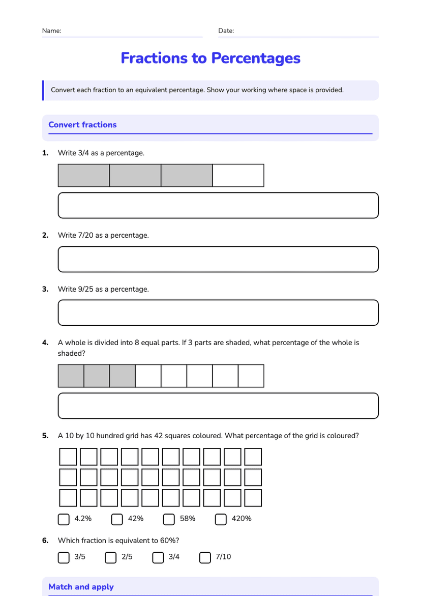 Fractions to Percentages