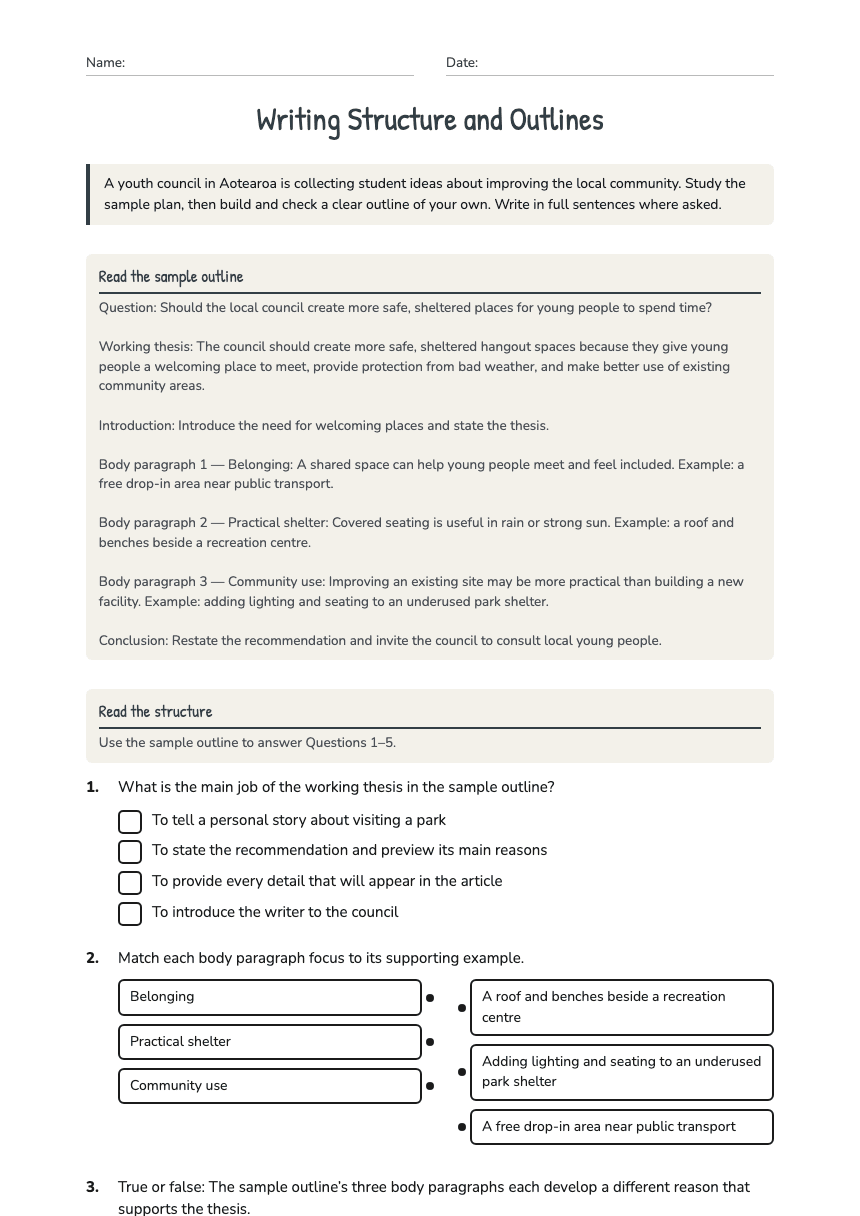 Writing Structure and Outlines worksheet preview