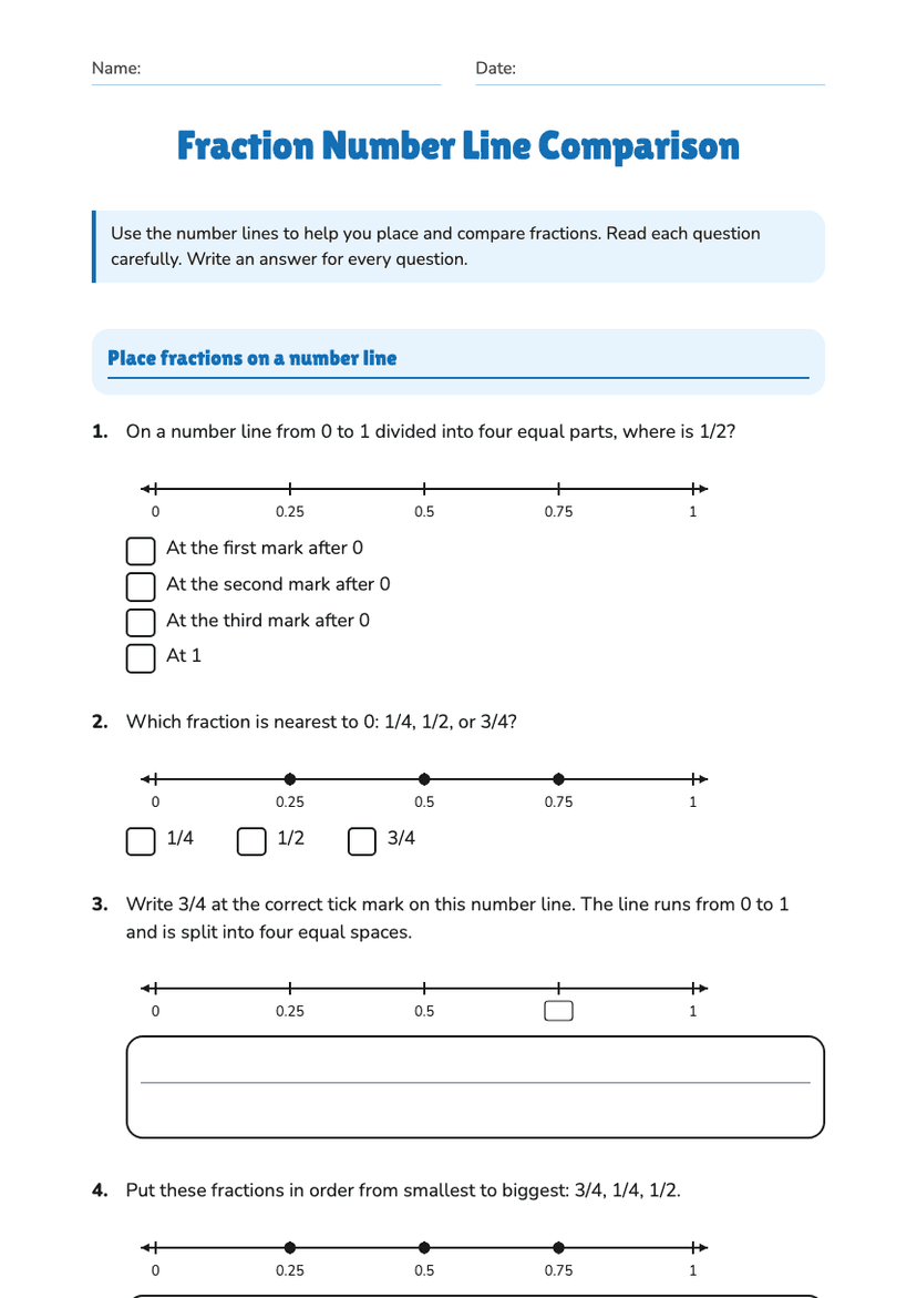 Fraction Number Line Comparison