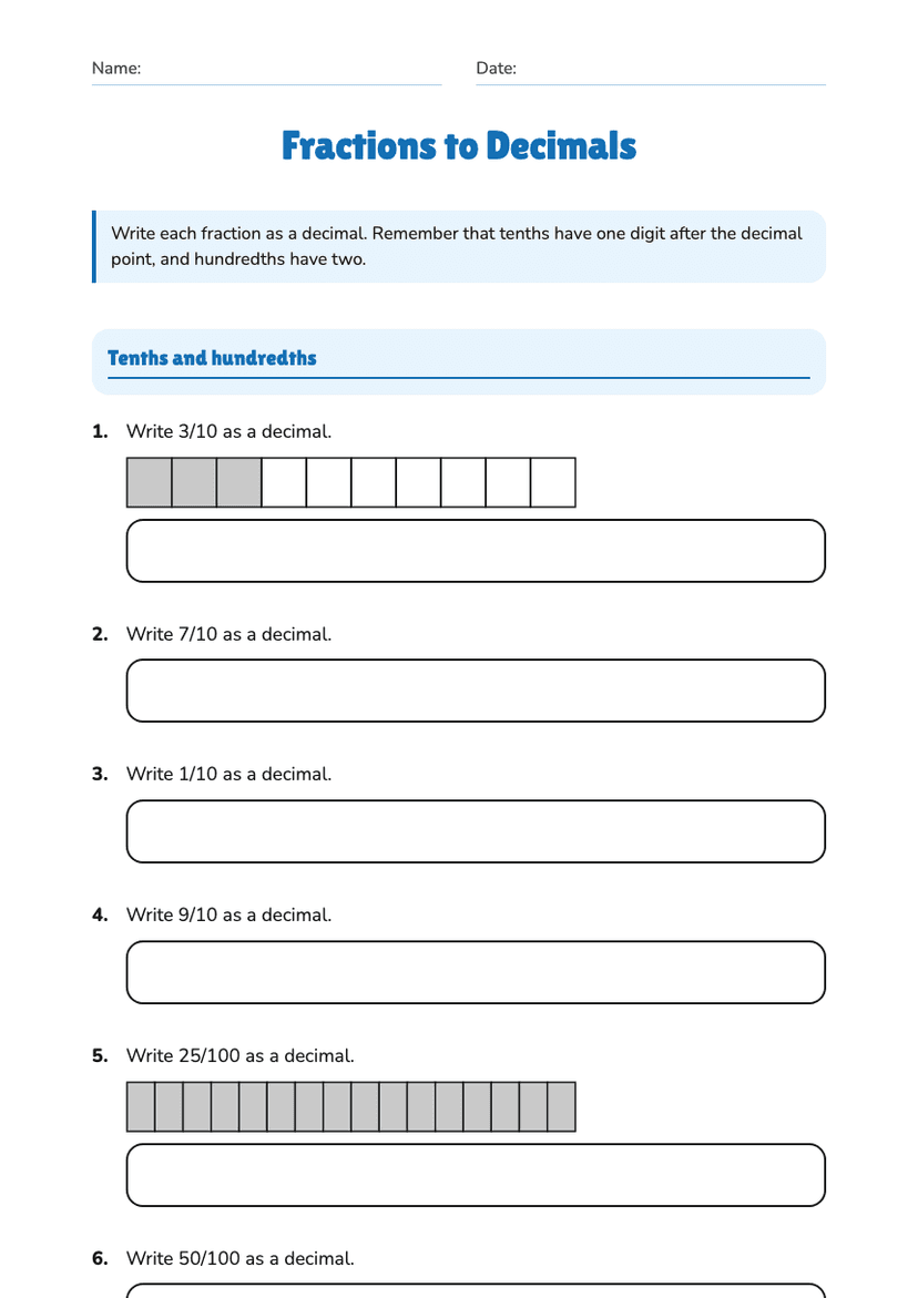 Fractions to Decimals