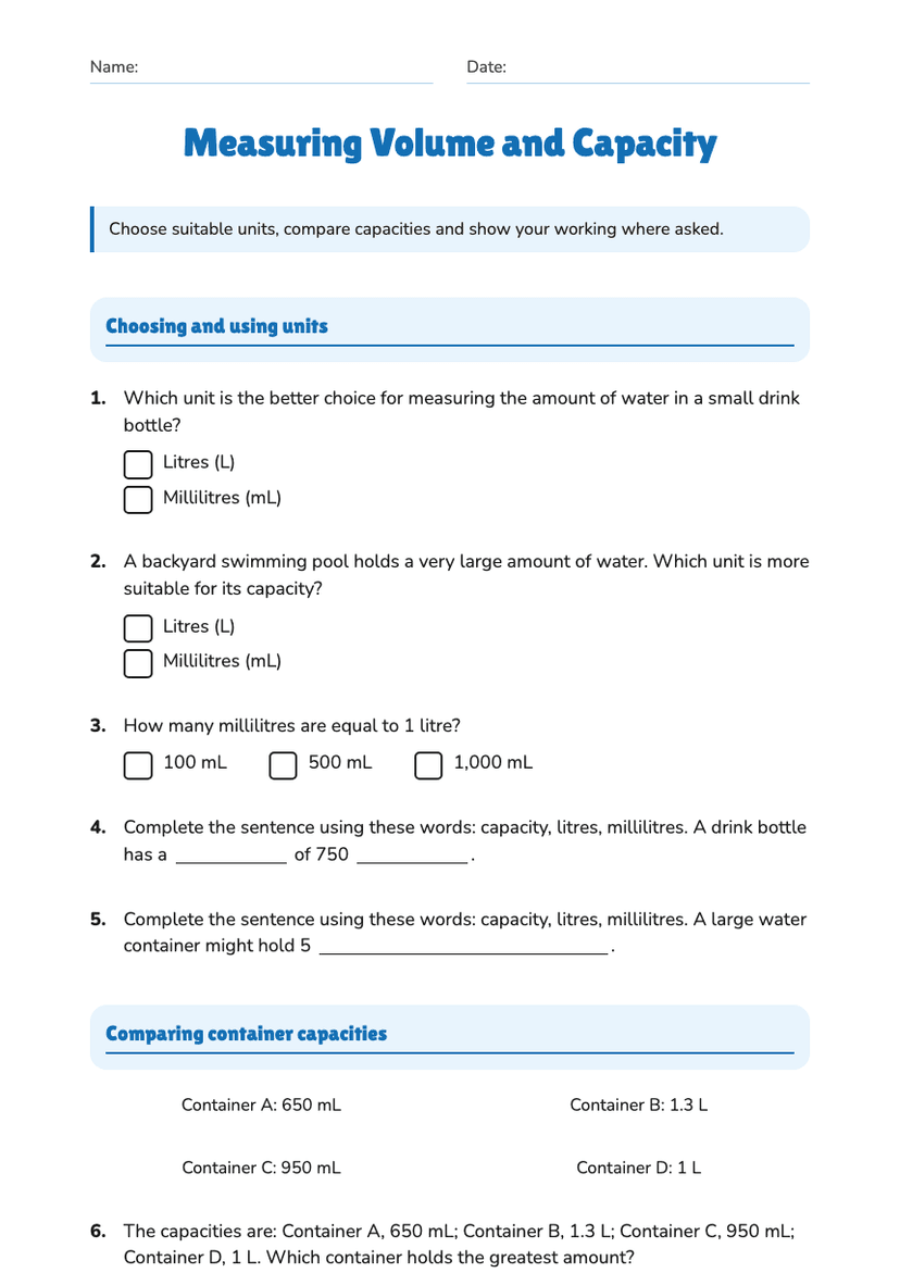 Measuring Volume and Capacity