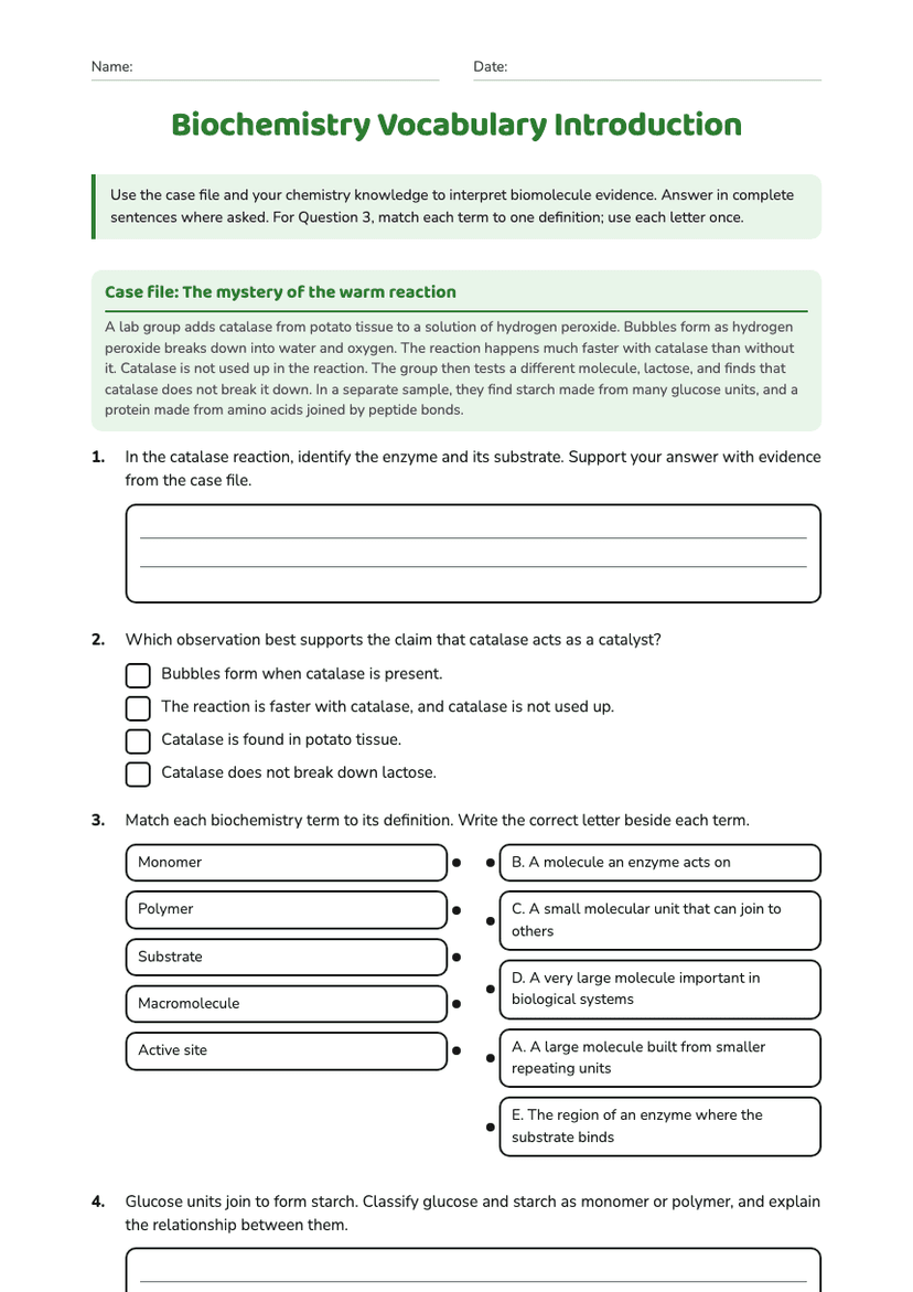 Biochemistry Vocabulary Introduction