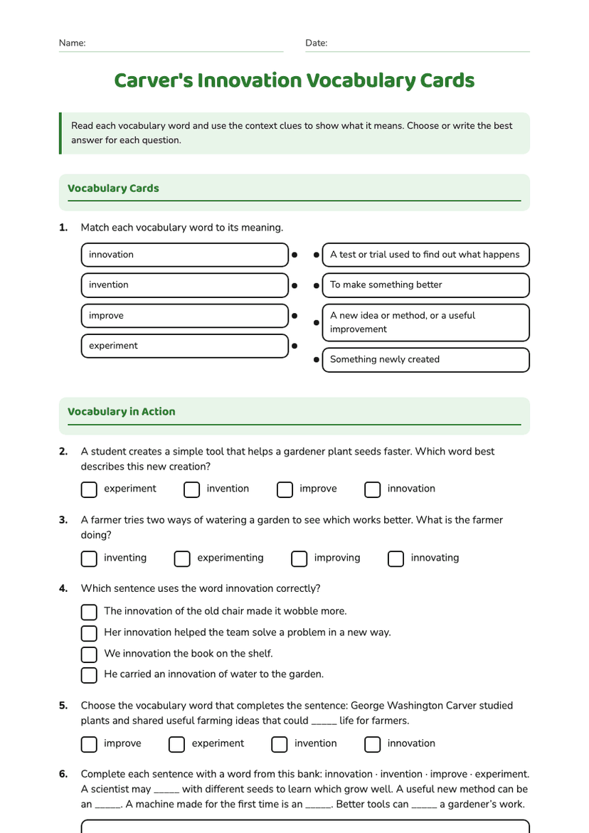 Carver's Innovation Vocabulary Cards