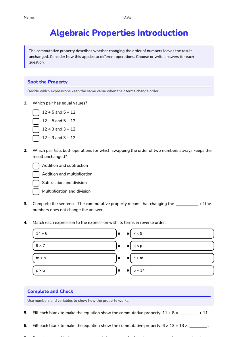 Algebraic Properties Introduction