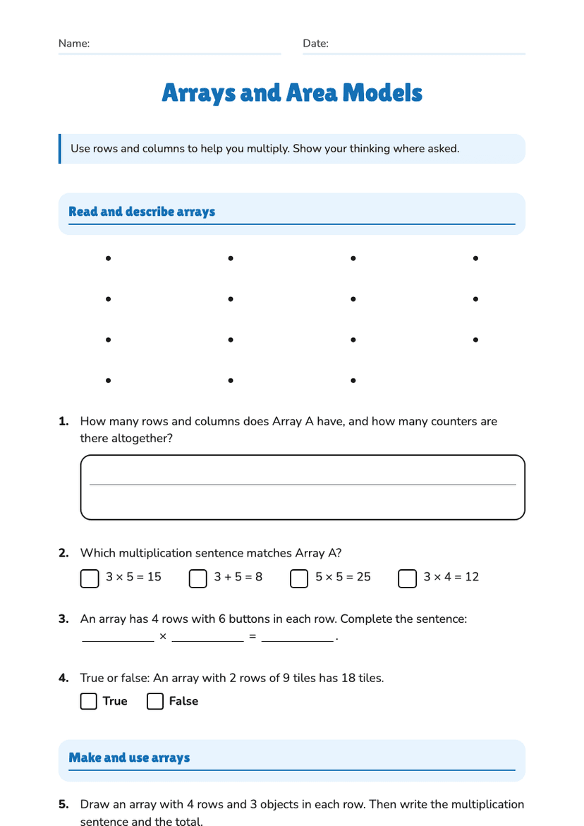 Arrays and Area Models