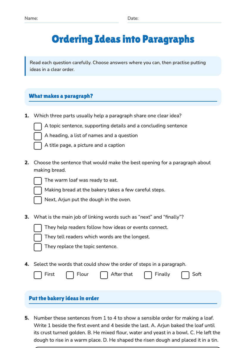 Ordering Ideas into Paragraphs