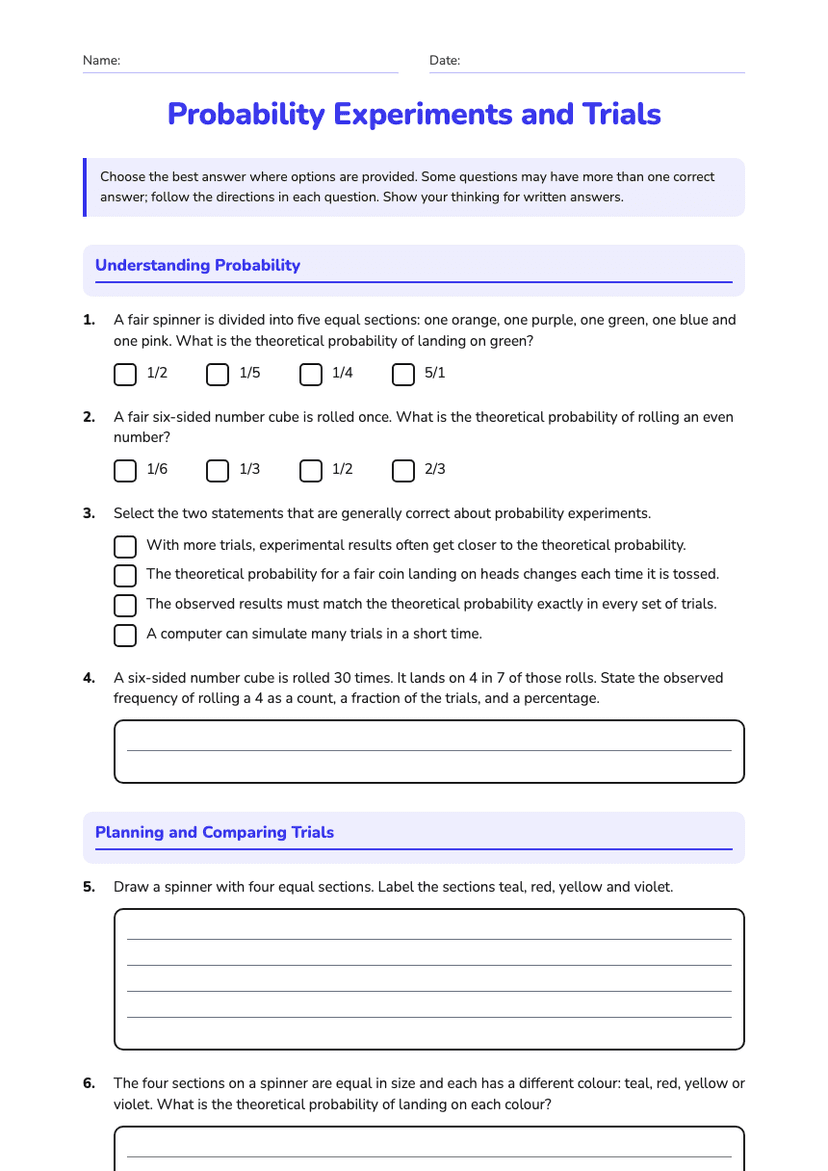 Probability Experiments and Trials