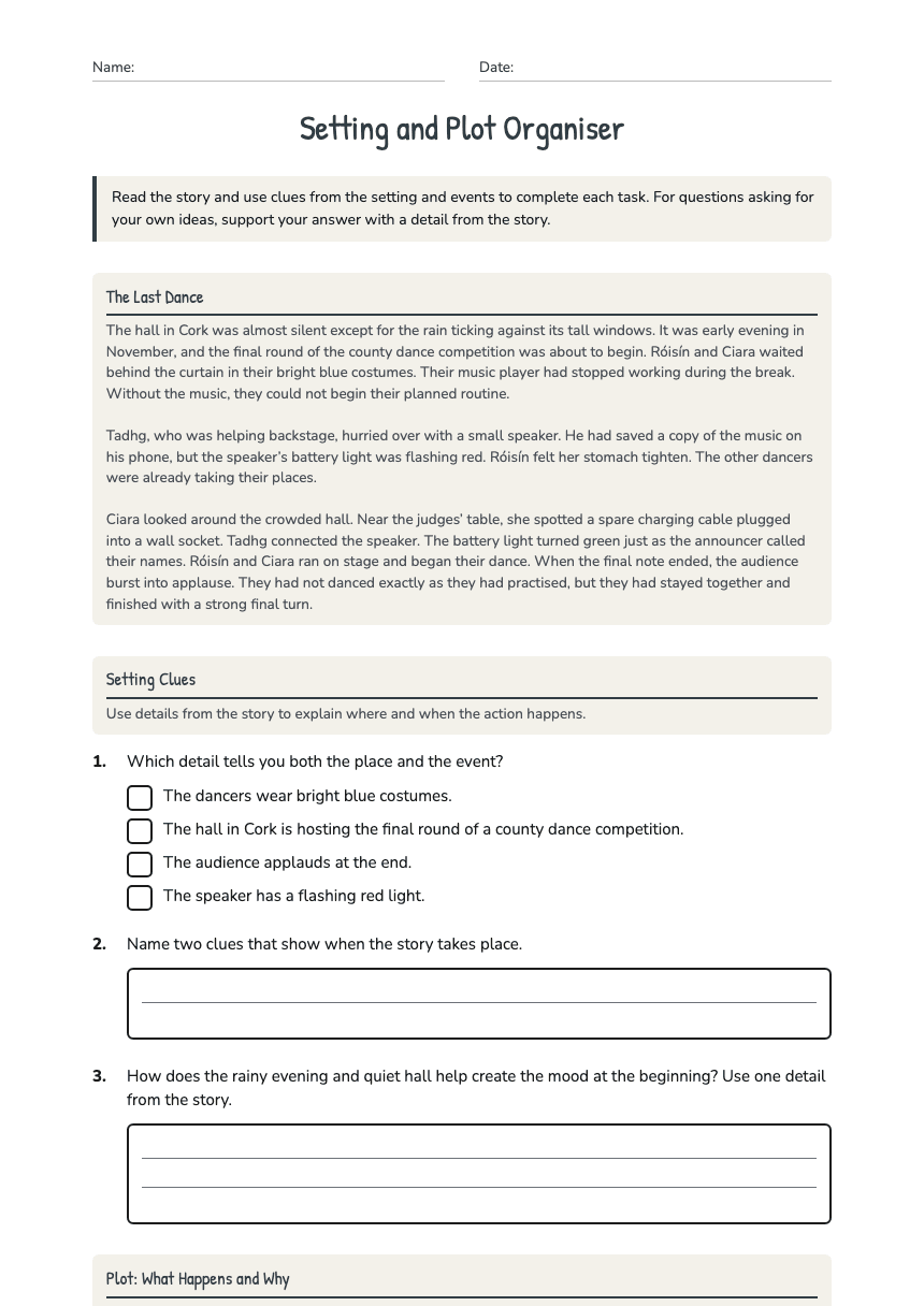 Setting and Plot Organiser worksheet preview