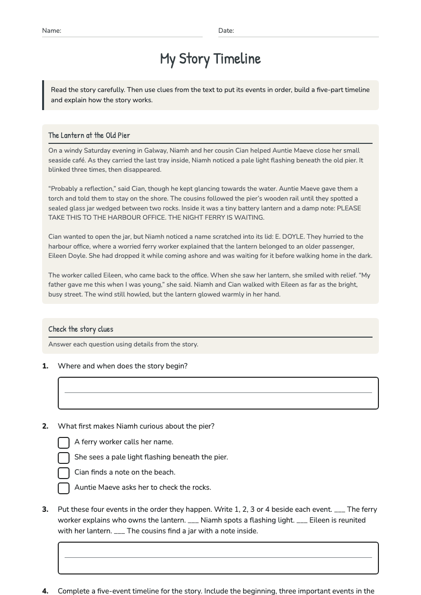 My Story Timeline worksheet preview