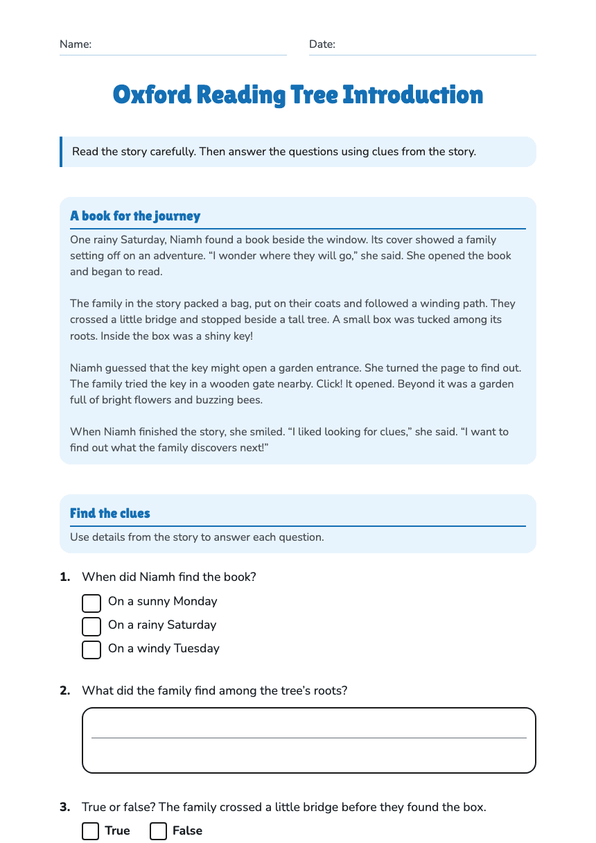 Oxford Reading Tree Introduction worksheet preview
