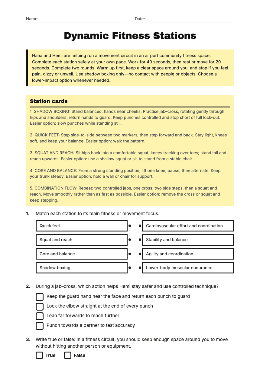Dynamic Fitness Stations worksheet preview