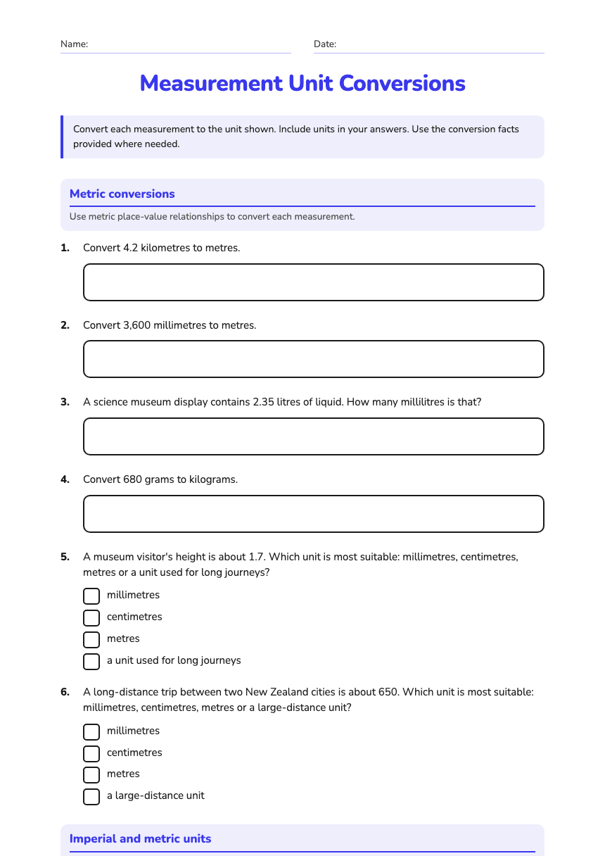 Measurement Unit Conversions worksheet preview