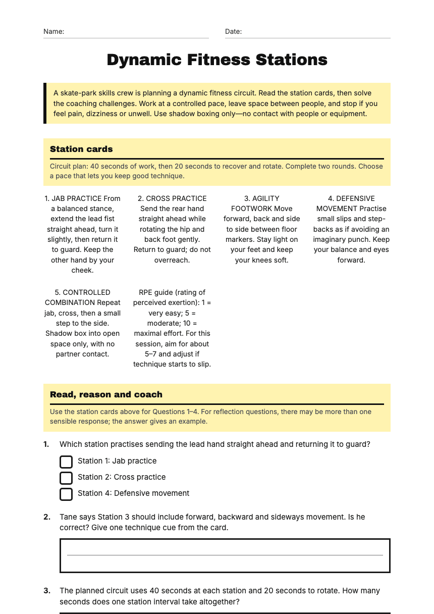 Dynamic Fitness Stations worksheet preview