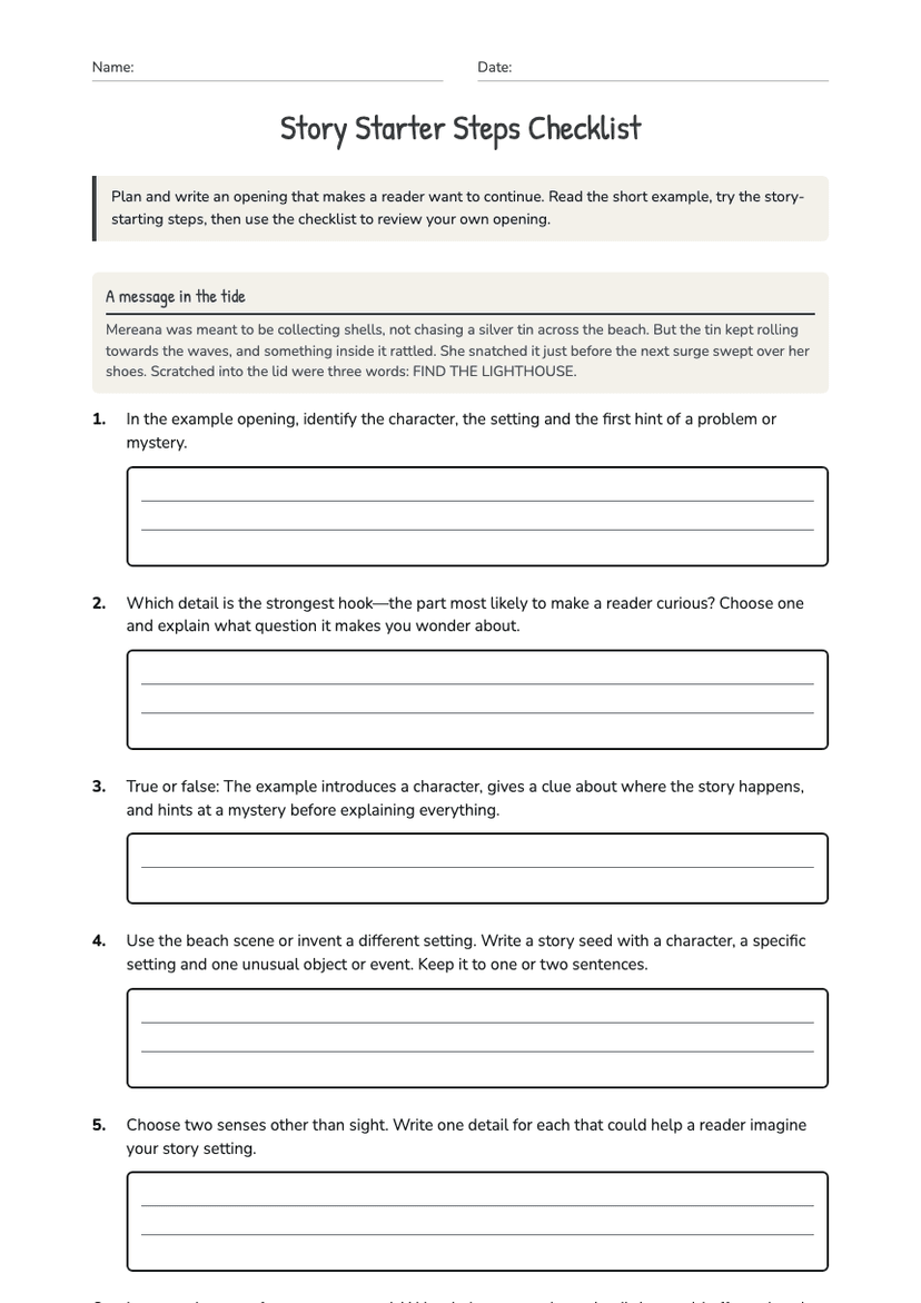 Story Starter Steps Checklist