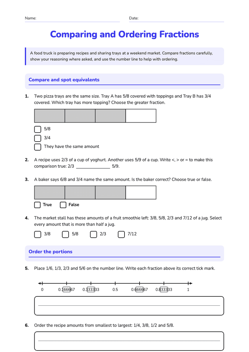 Comparing and Ordering Fractions