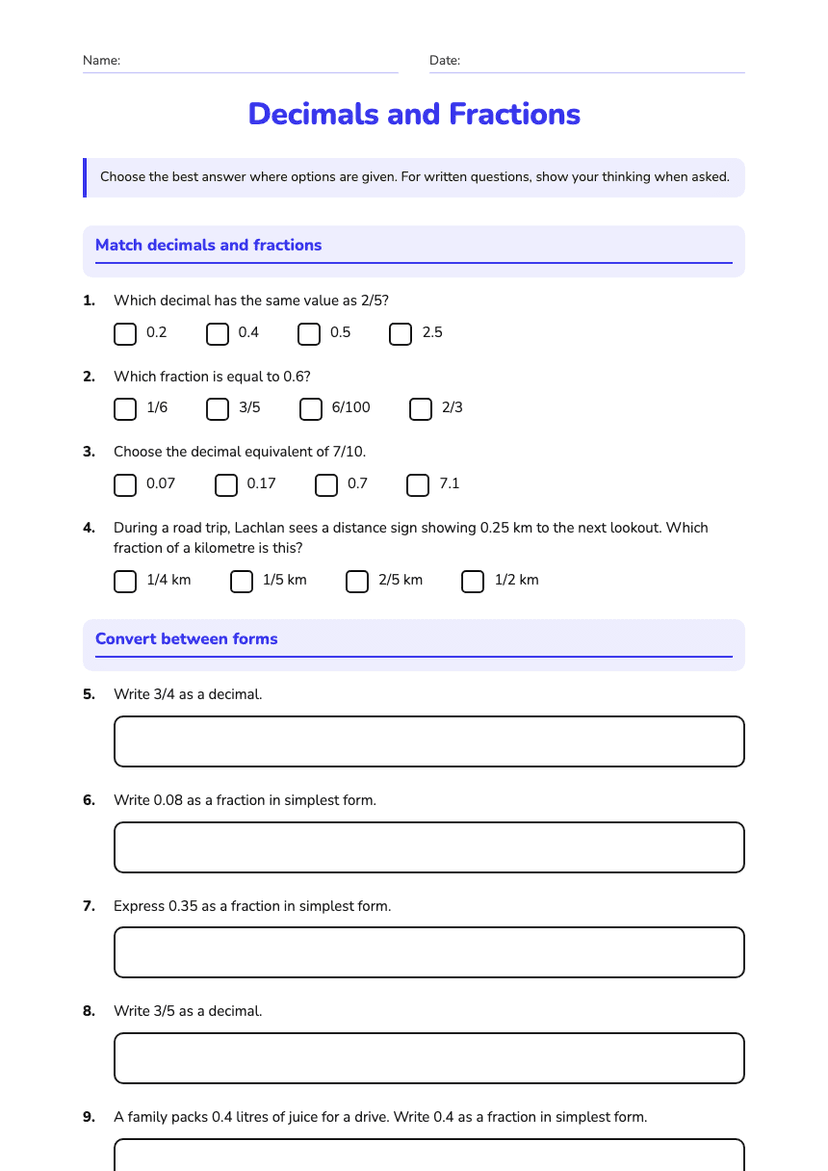 Decimals and Fractions