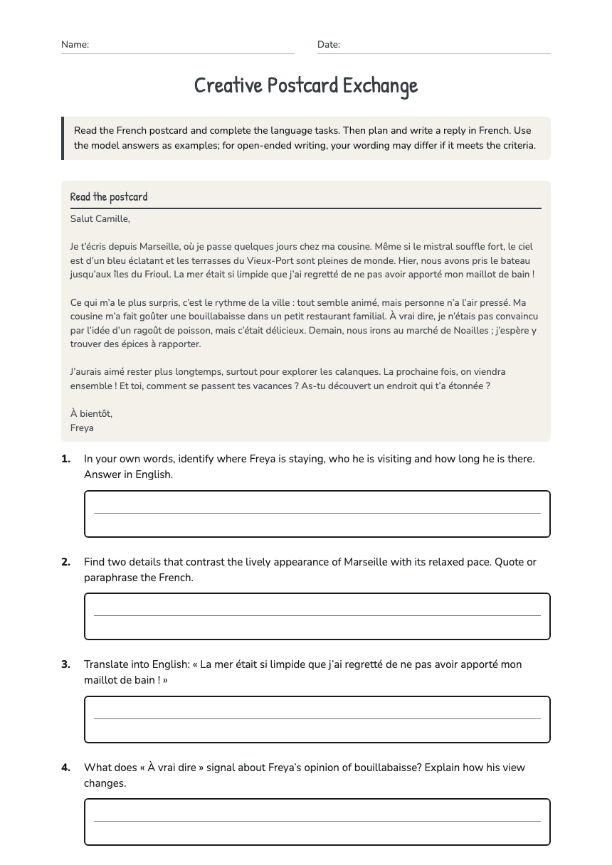 Creative Postcard Exchange worksheet preview