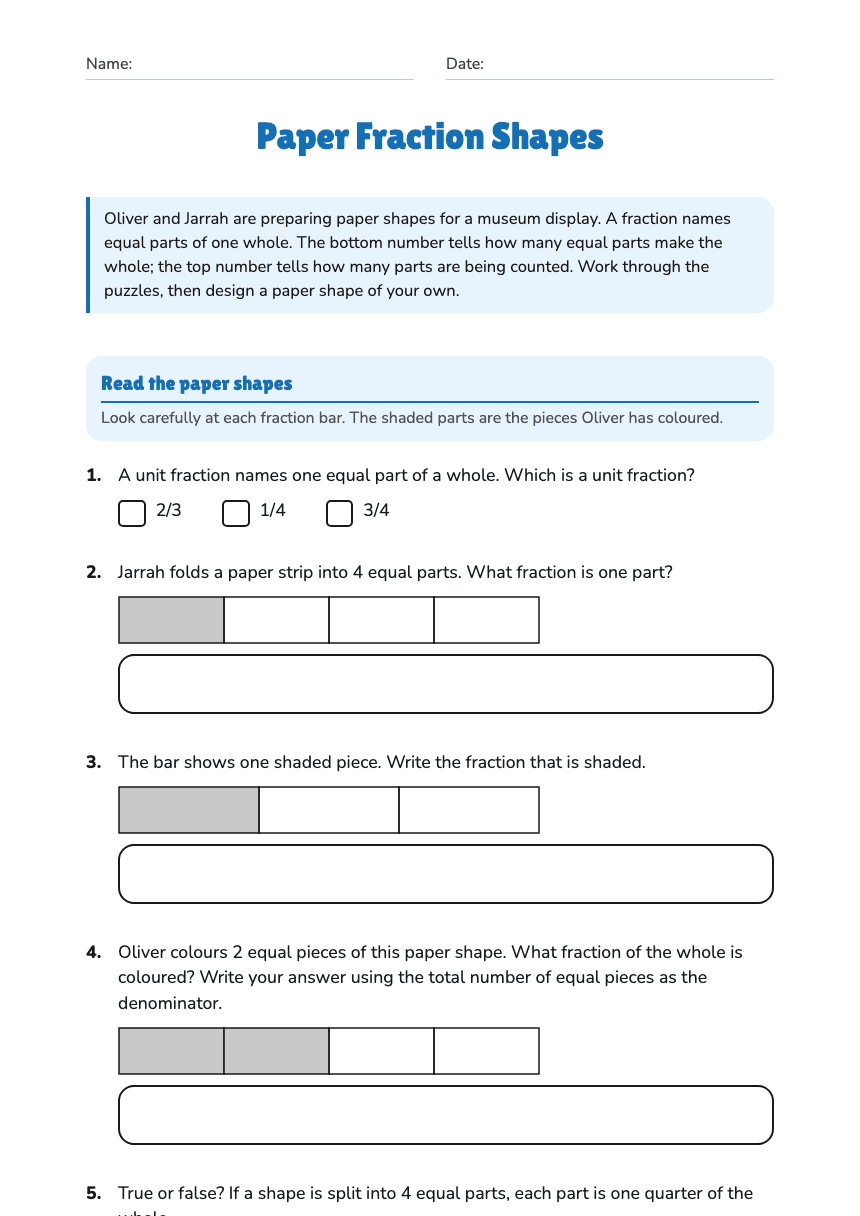 Paper Fraction Shapes worksheet preview