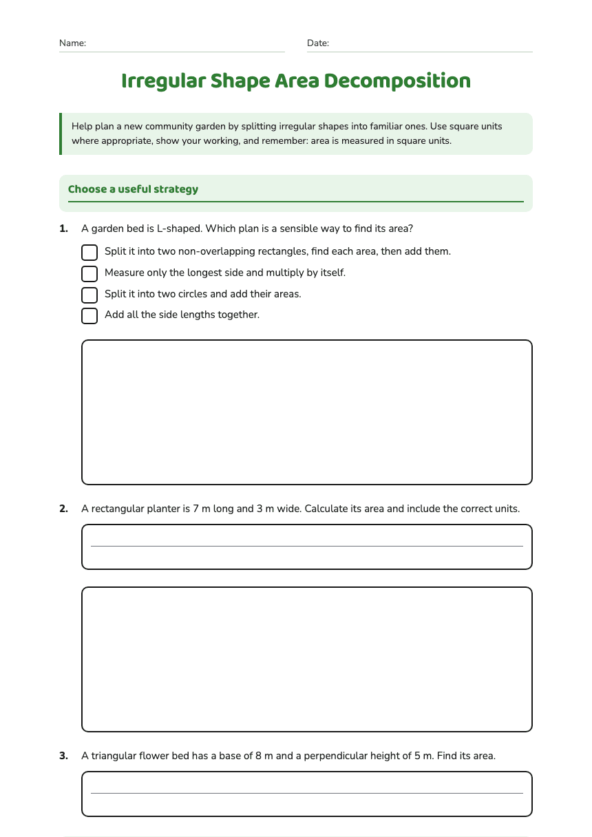 Irregular Shape Area Decomposition worksheet preview