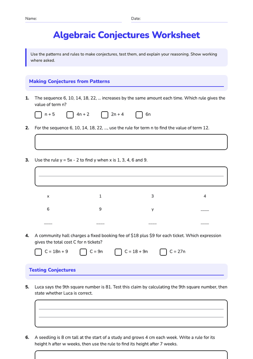 Algebraic Conjectures Worksheet
