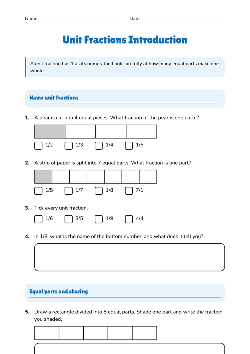Unit Fractions Introduction