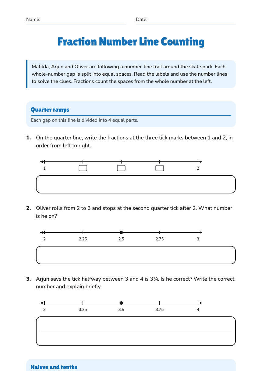 Fraction Number Line Counting worksheet preview