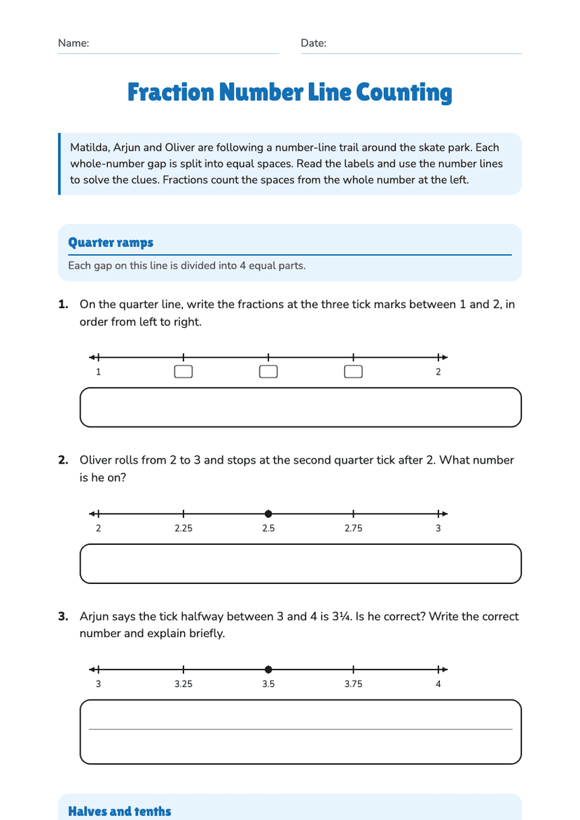 Fraction Number Line Counting