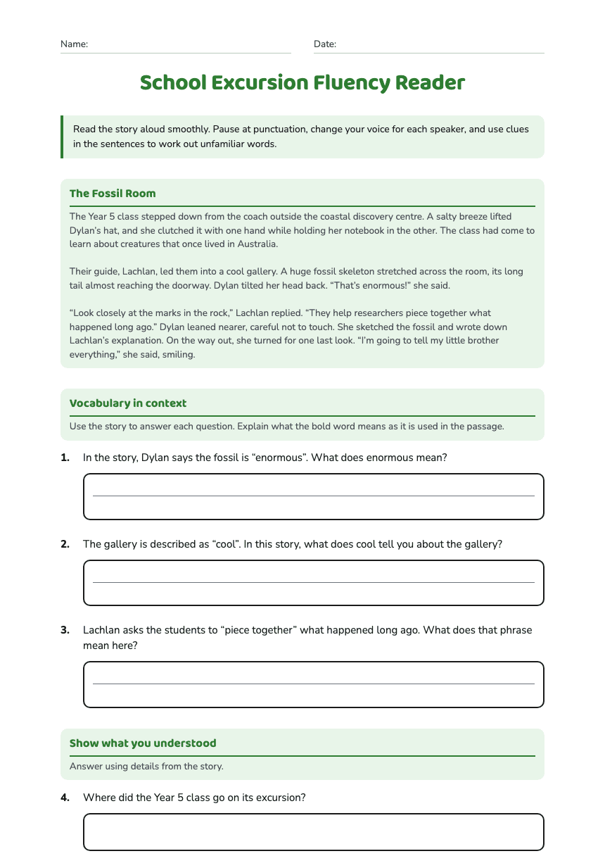 School Excursion Fluency Reader worksheet preview
