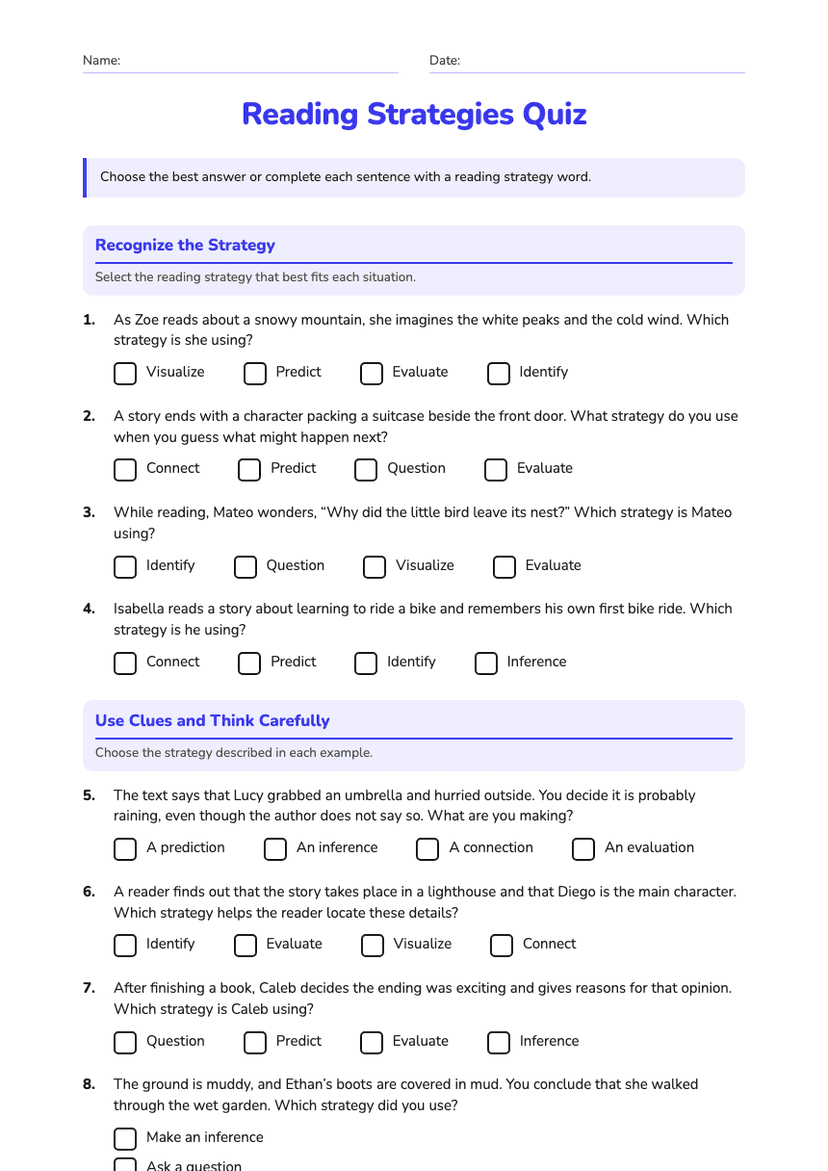Reading Strategies Quiz