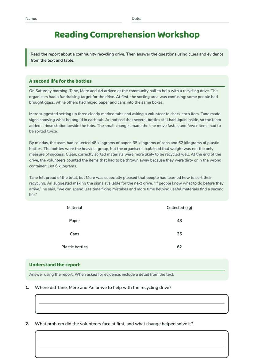 Reading Comprehension Workshop