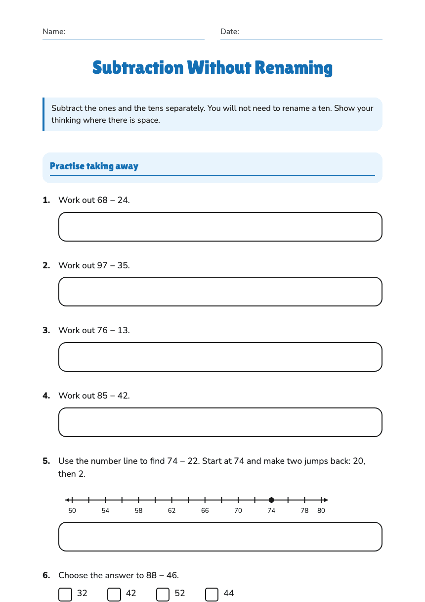 Subtraction Without Renaming worksheet preview