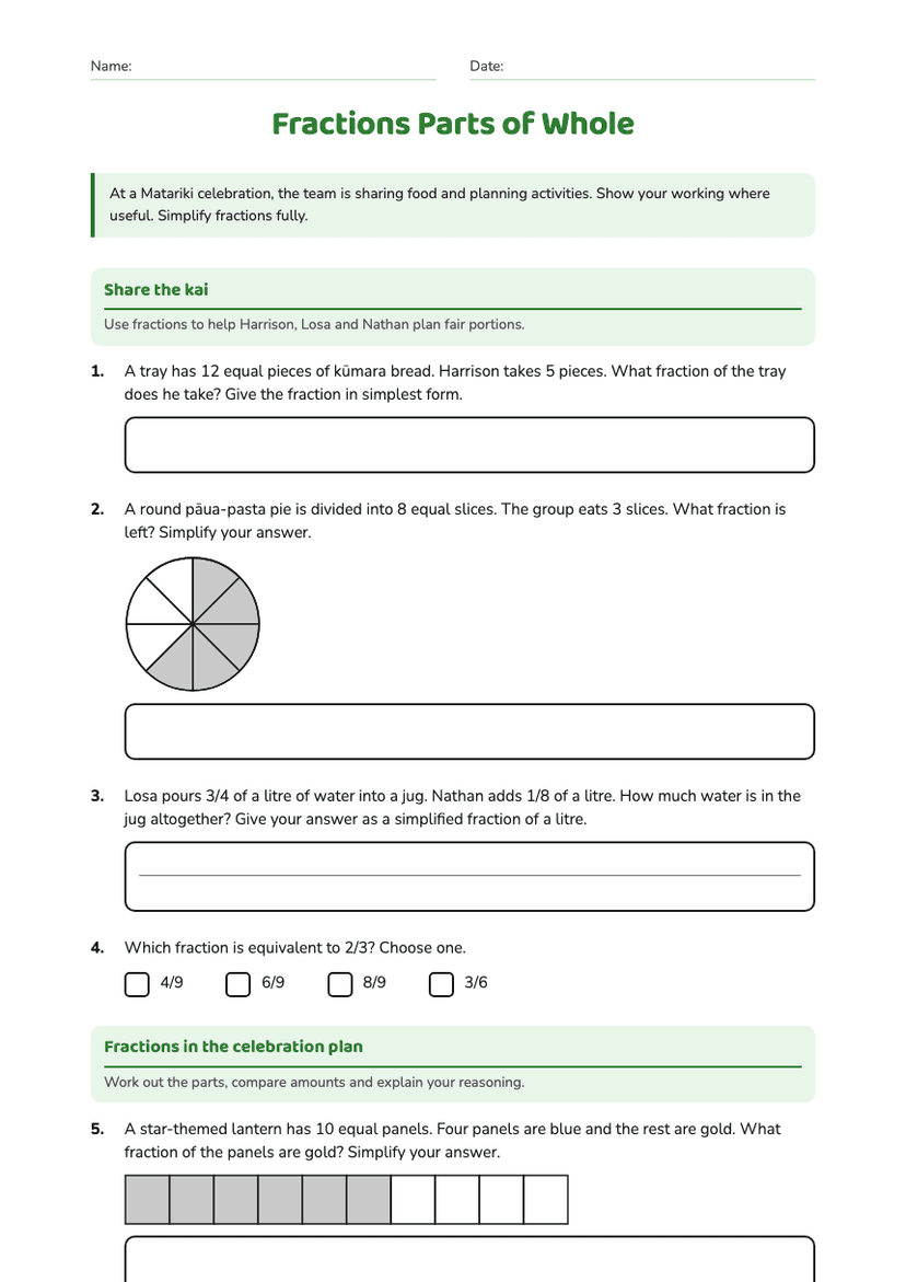 Fractions Parts of Whole