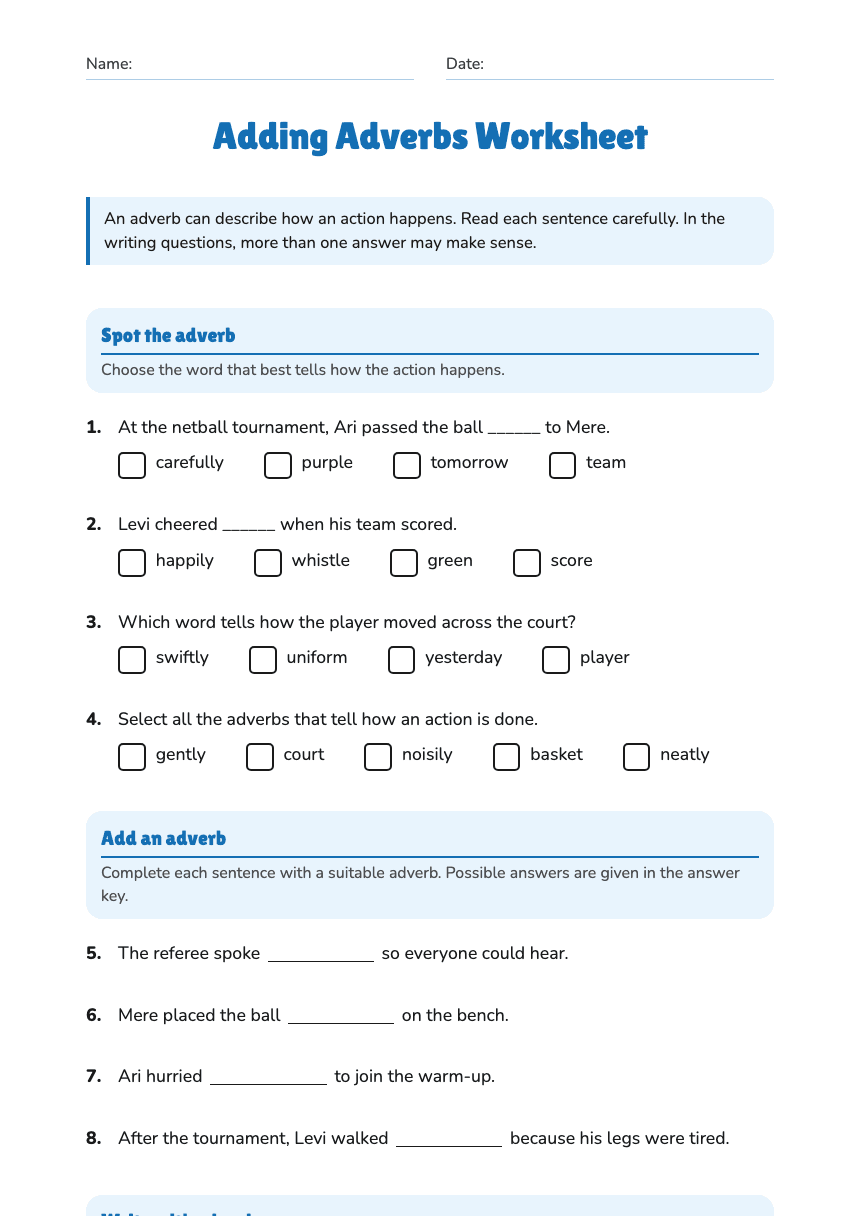 Adding Adverbs Worksheet worksheet preview