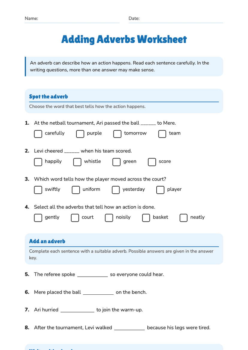 Adding Adverbs Worksheet