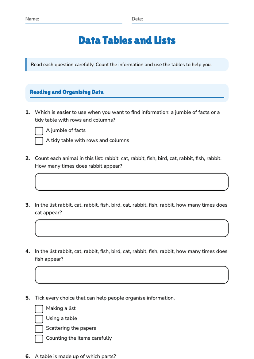 Data Tables and Lists