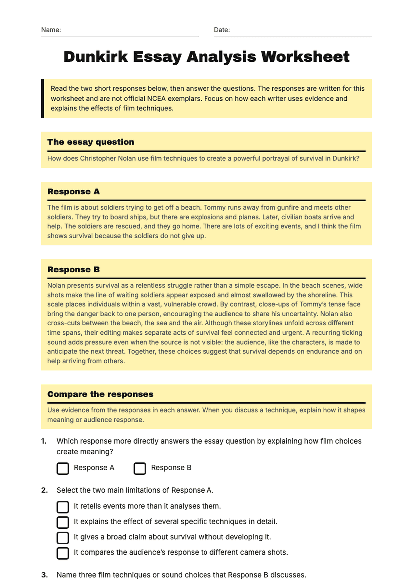 Dunkirk Essay Analysis Worksheet