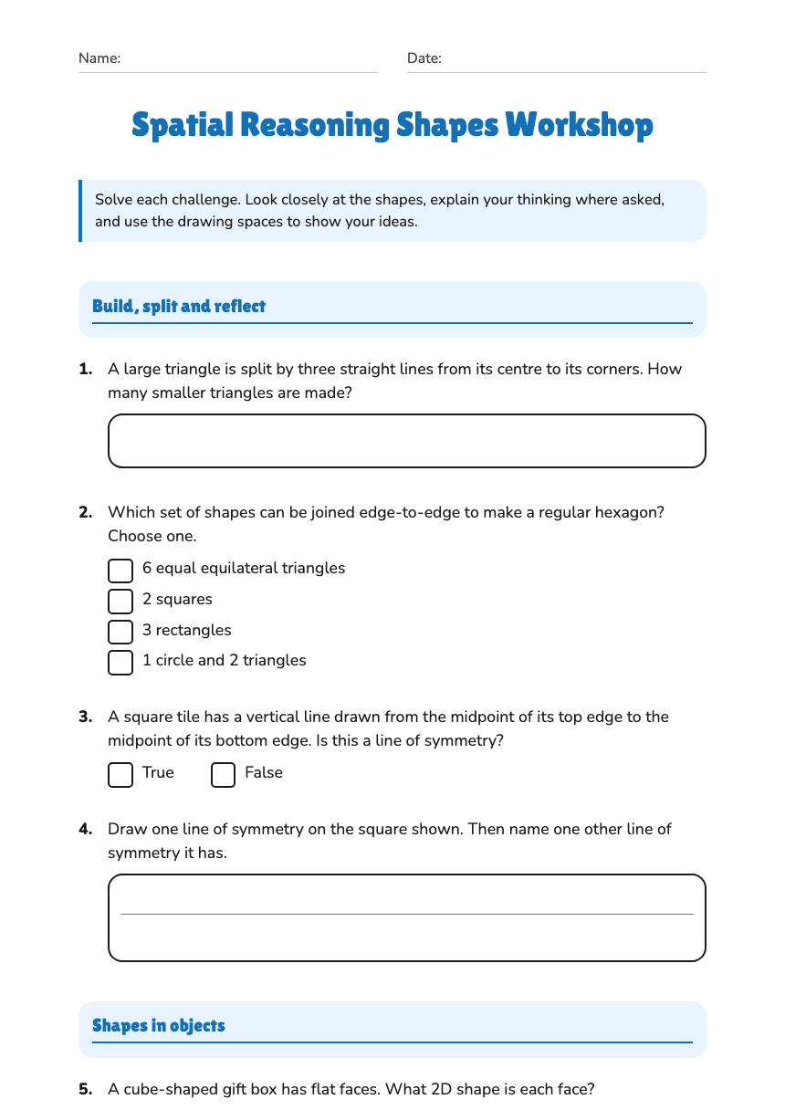 Spatial Reasoning Shapes Workshop worksheet preview