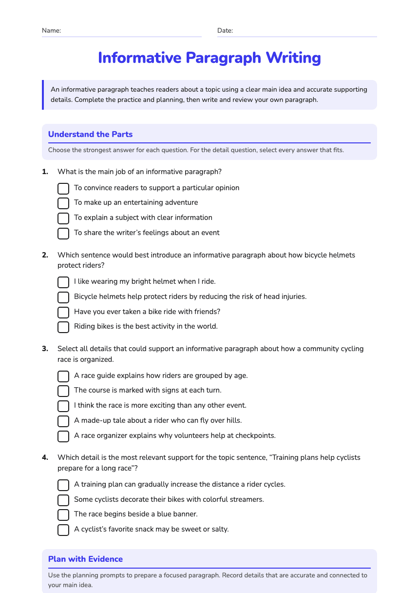 Informative Paragraph Writing worksheet preview