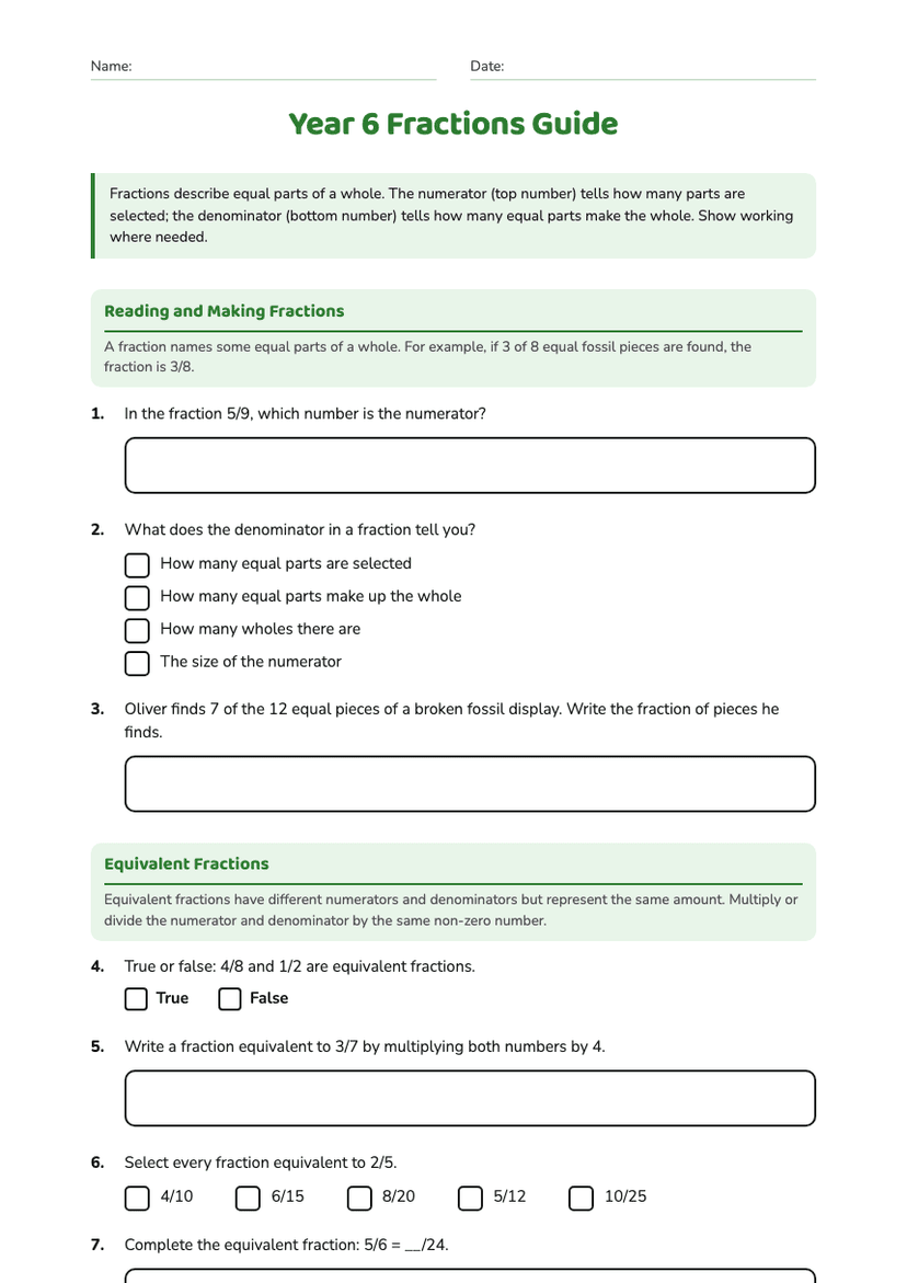 Year 6 Fractions Guide